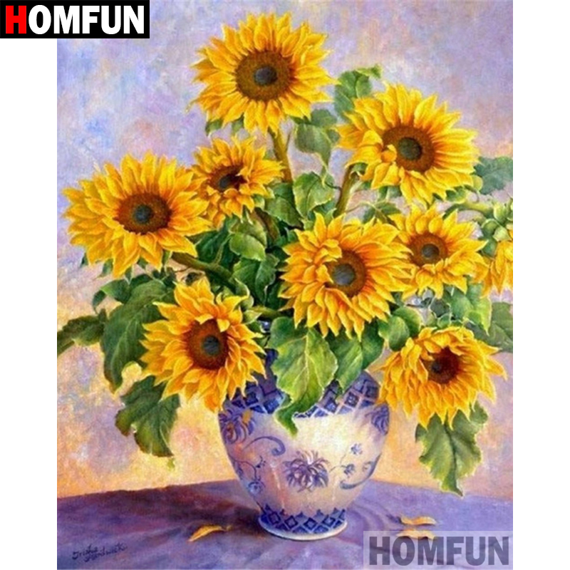 Embroidery Yellow Flower - HOMFUN 5D DIY Diamant Schilderij Volledige