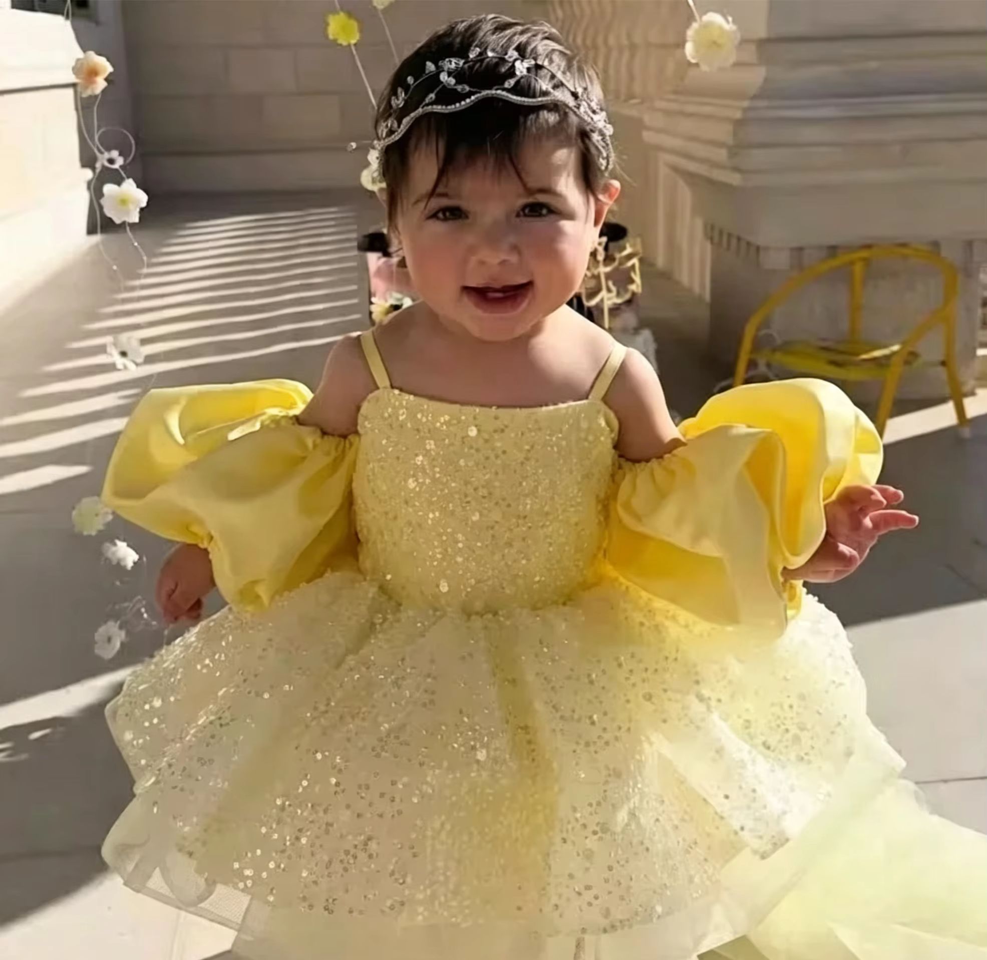 Embroidery Yellow Flower - Leuke gele bloemenmeisjesjurken voor bruiloft met