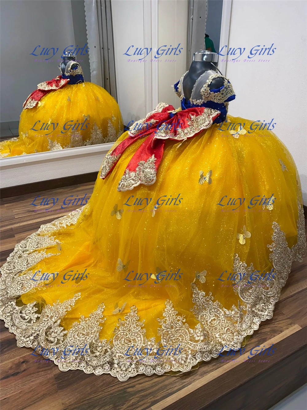 Embroidery Yellow Flower - Kwaliteit Vlinder Applique Mooie Bloemenmeisjesjurk Geel
