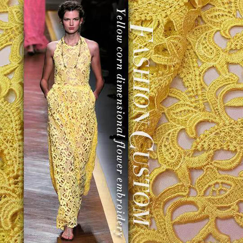 Embroidery Yellow Flower - high-end kant doek geel stereo borduurwerk