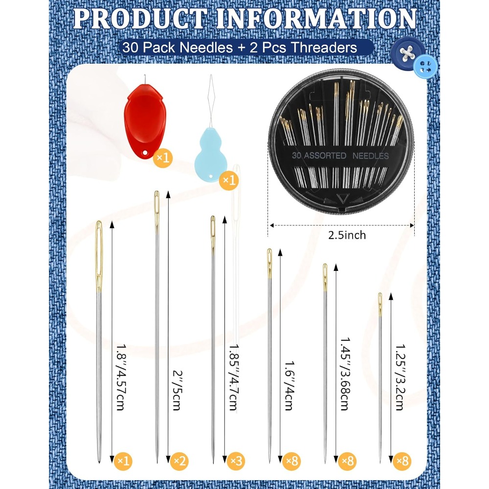 Embroidery Needle - 30-delige set stalen handnaalden, 6 maten,