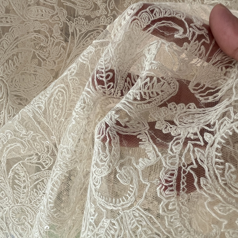 Embroidery Web - Pailletten Bloemen Mesh Katoen Geborduurd Kant