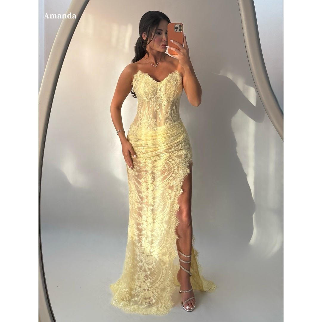 Embroidery Yellow Flower - Amanda Aangepaste Gele Bloemen Borduren Prom