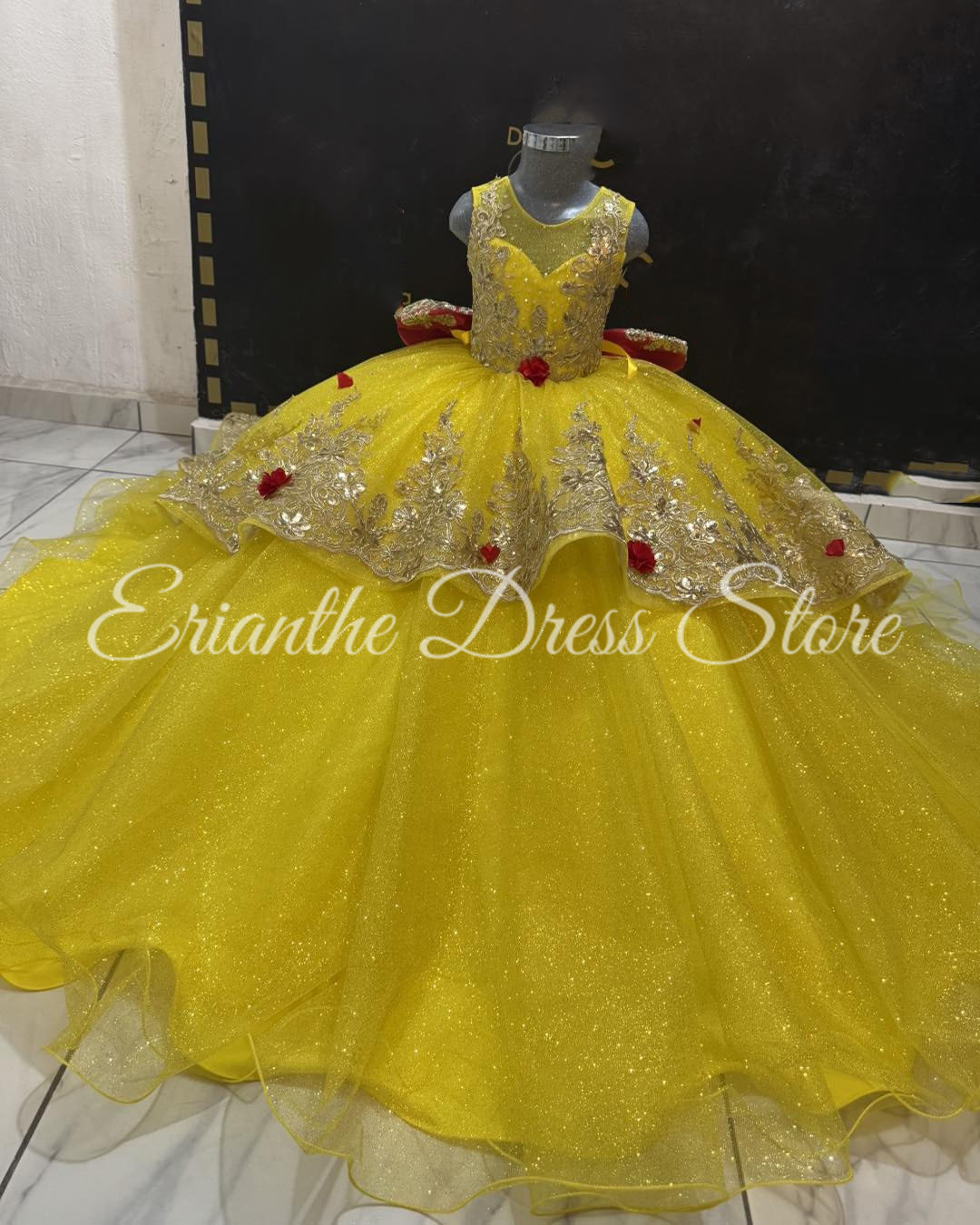 Embroidery Yellow Flower - Gele bloemenmeisjesjurk voor bruiloft Tule gezwollen