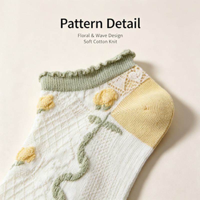 Dames 5 paar enkelsokken met r - Embroidery Yellow Flower recensie en prijs