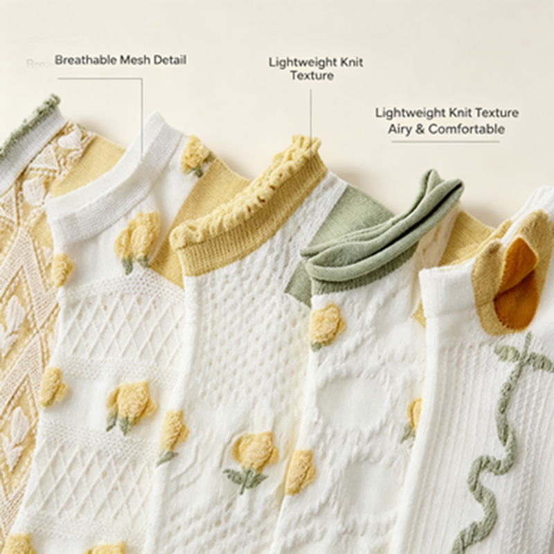 Dames 5 paar enkelsokken met r - Embroidery Yellow Flower recensie en prijs
